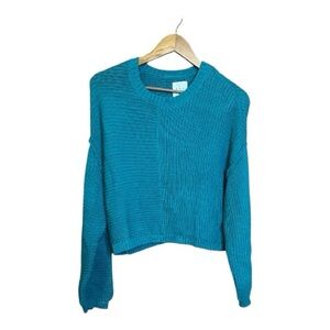 Billabong Sweater L Cropped Teal Blue Top Boho Beachy Slouchy Contrast